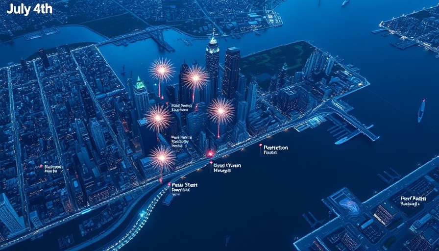 Map of NYC with highlighted July 4th fireworks spots.