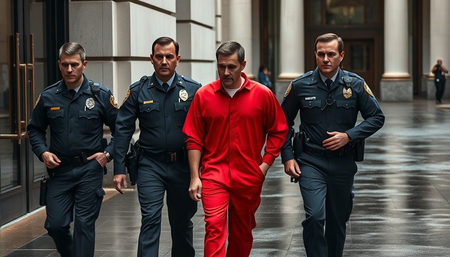 Kohberger sentencing scene with officers escorting man in red.