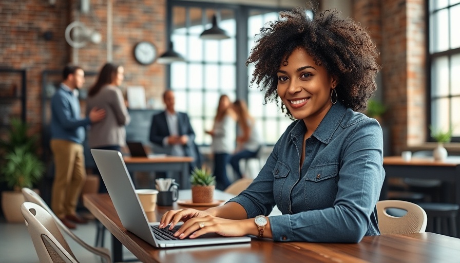 Modern workplace setting with AI content generation focus.