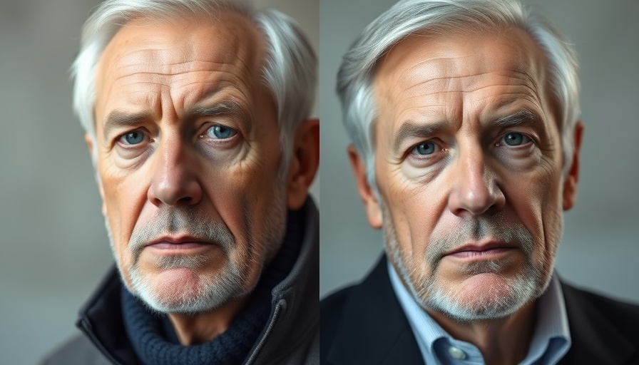 Close-up portraits of two men in split-frame, serious expressions.