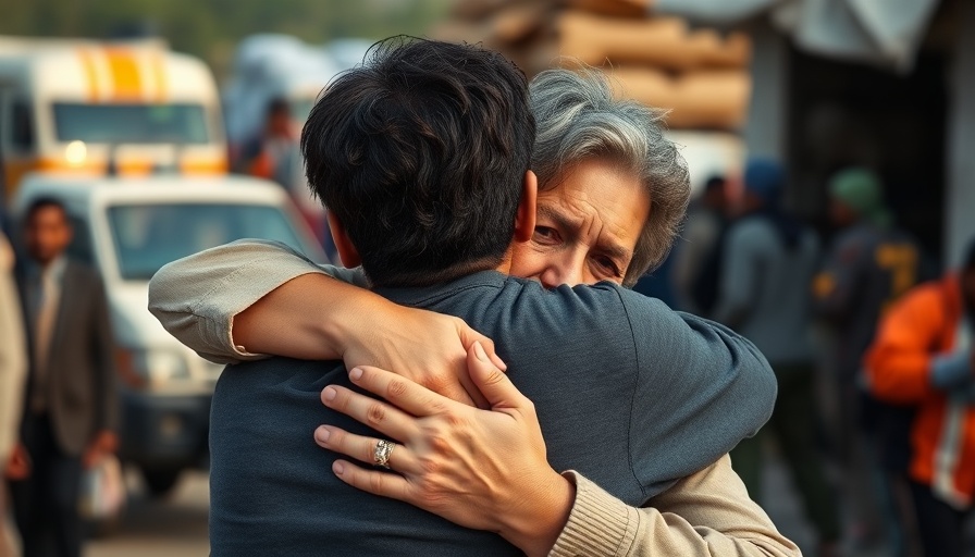 Emotional embrace during humanitarian efforts in Donetsk.