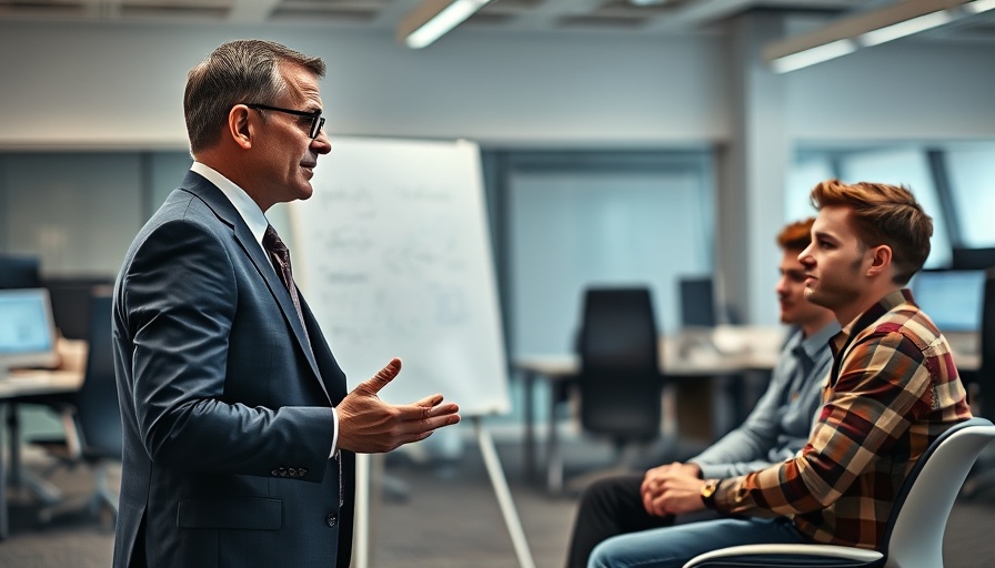Discussion between a manager and junior developers in an office