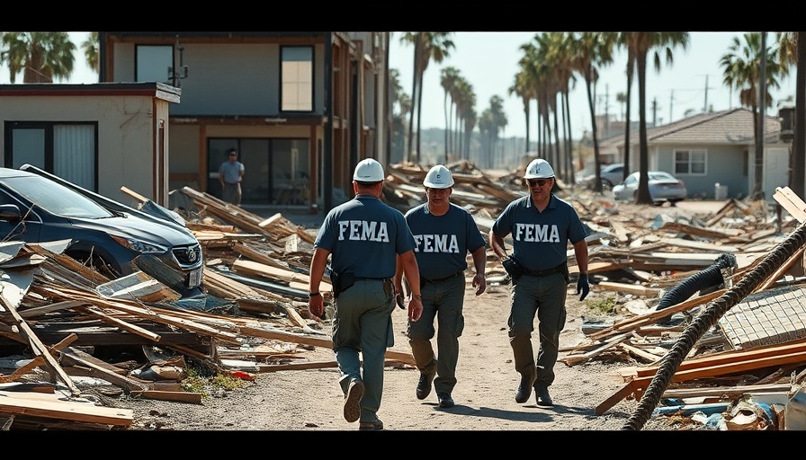 FEMA employees surveying hurricane damage debris