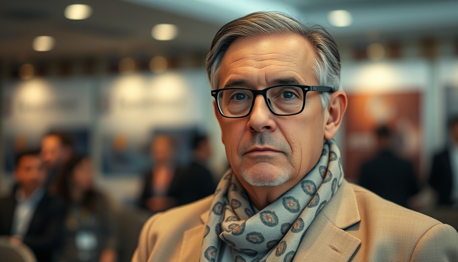 Older man in formal attire at a conference, serious expression.