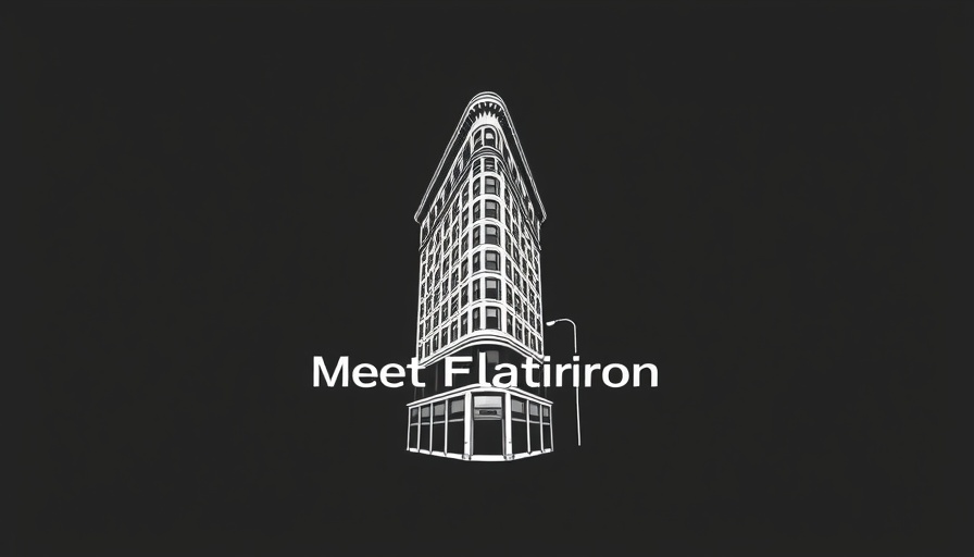 NYC Flatiron Building stylized logo with Meet Flatiron text