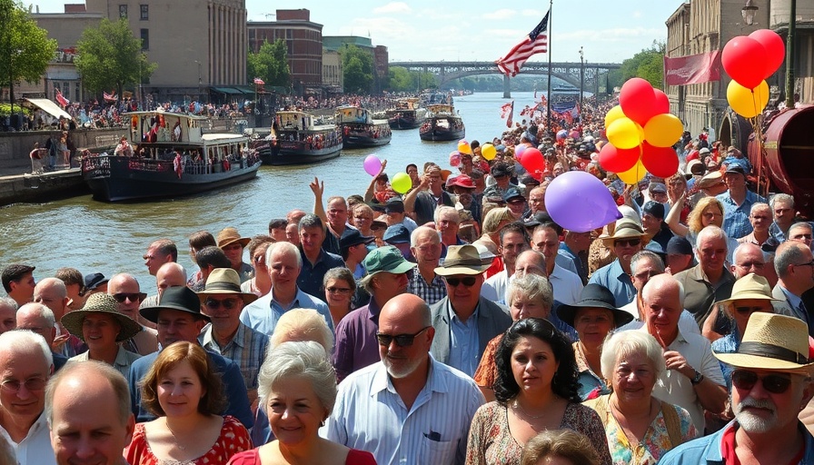Erie Canal 200th anniversary celebration with crowd and canal boats.