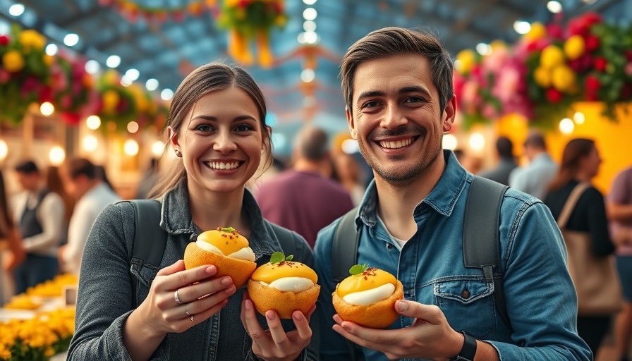 People at Harvest in the Square event showcasing cheese puffs.
