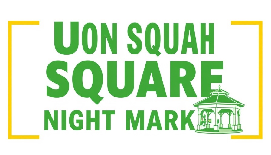 Union Square Night Market promotional design with bold text and yellow border.