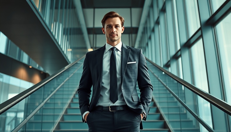 Distinguished man on a modern glass stairway reflecting life lessons.