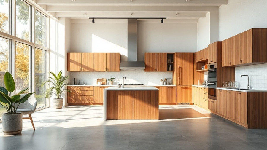 Colorful open kitchen designs with wooden cabinets and sunlight.