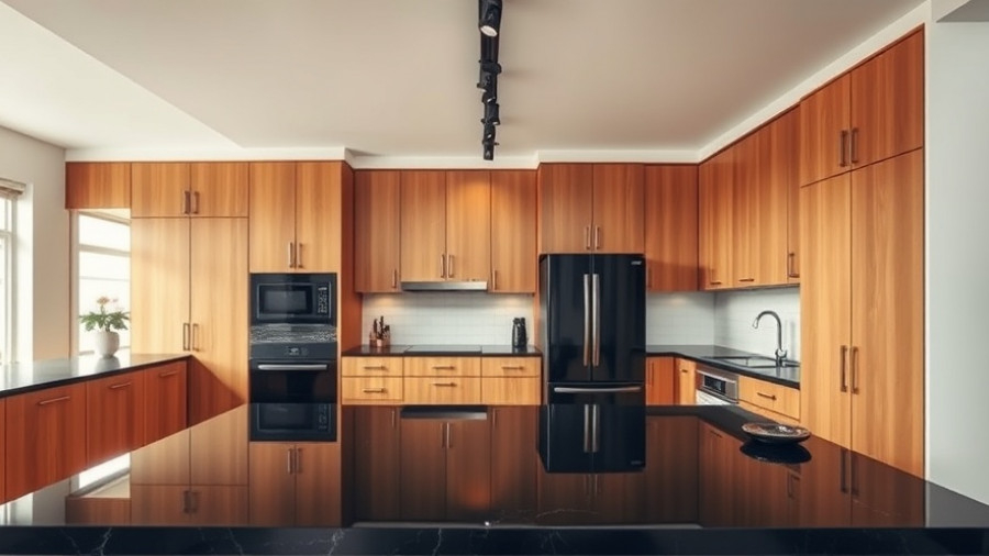Spacious midcentury modern kitchen with wooden cabinets and granite countertops.