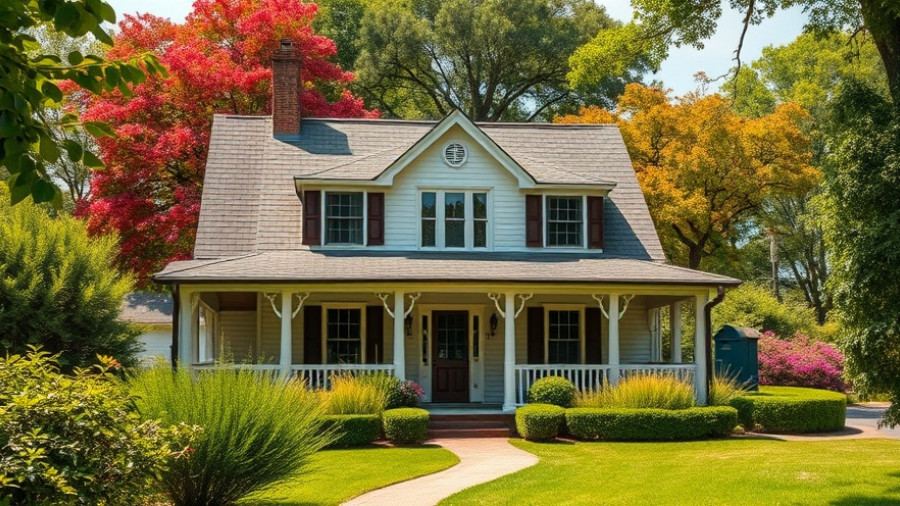 Charming colonial-style house in lush greenery.