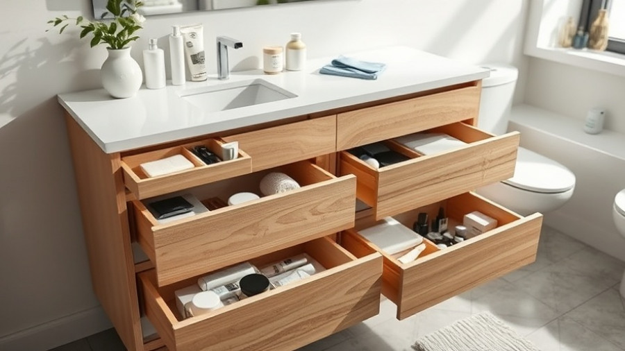 Modern bathroom vanity showcasing professional storage features.