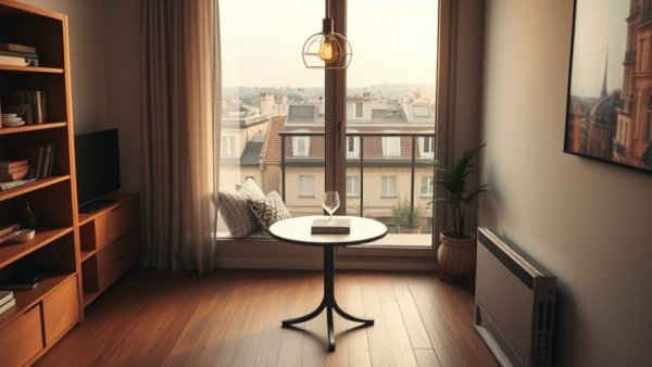 Chic small space design in Paris apartment with modern elements.