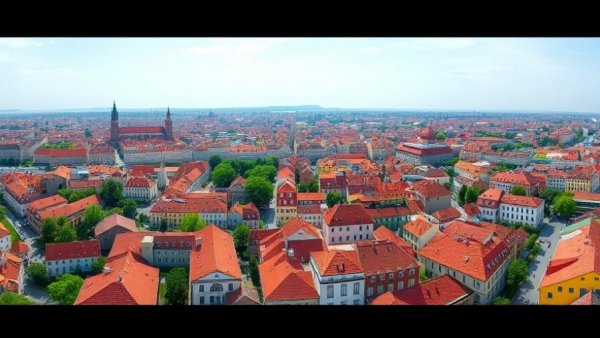 Vast panoramic view of a beautiful European cityscape.