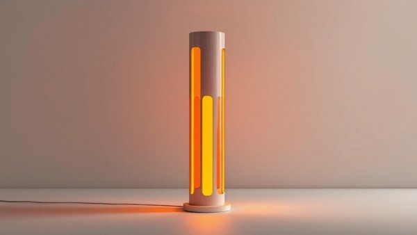 Sleek modern lamp with orange elements, sustainable consumer electronics.