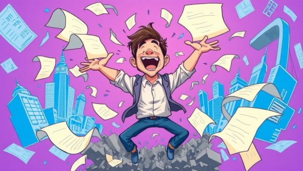 Stylized illustration for Architecture and Design Performance Review showing a person falling amidst design elements.