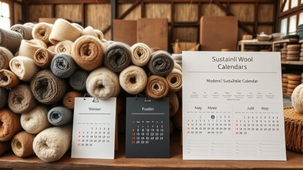 Sustainable wool calendars in a workshop with modern design.