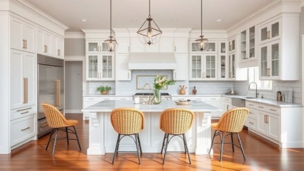 Modern kitchen design with stylish island and white cabinets, business advice for designers.