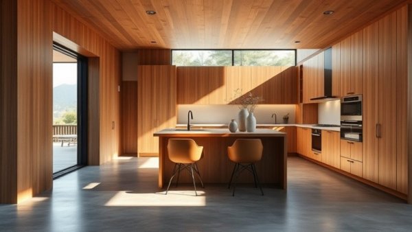 Sustainable home design in Canberra showcasing a rustic wooden kitchen.
