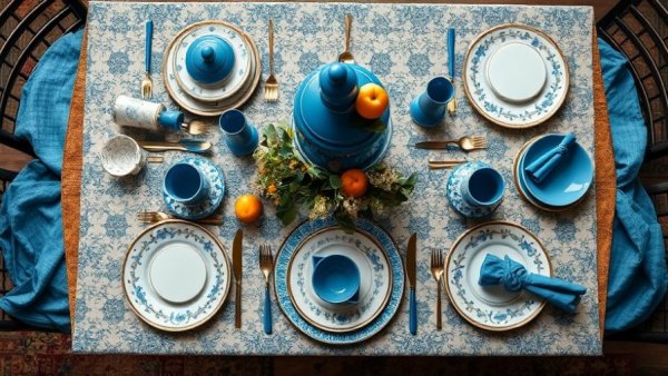 Luxurious Carmel Pebble Beach dining setup with fine blue accents.