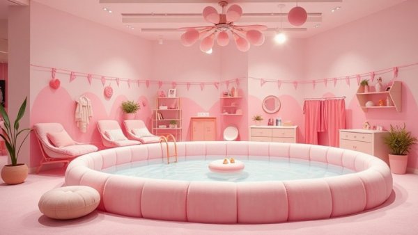 IKEA children's collection pink plush pool display.