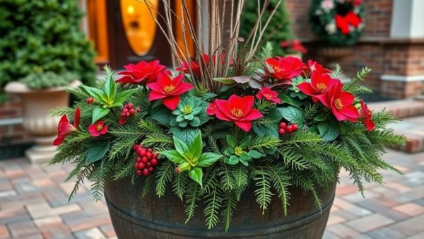 Vibrant winter container gardening ideas with festive plants.