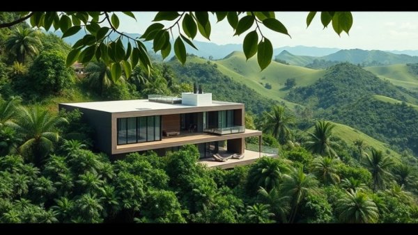 Big Island home renovation in lush greenery with hills.