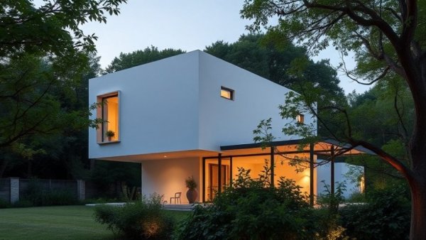 Modest sanctuary in Saskatchewan, minimalist architecture at twilight.