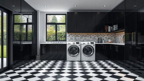 Most Popular New Laundry Rooms 2025 with sleek black cabinetry.