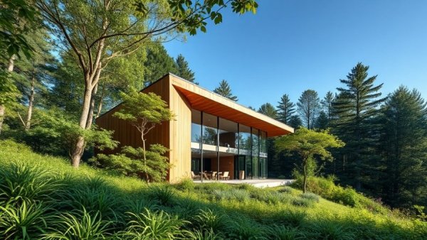 Modern Medník House Extension Design with glass windows amidst greenery.