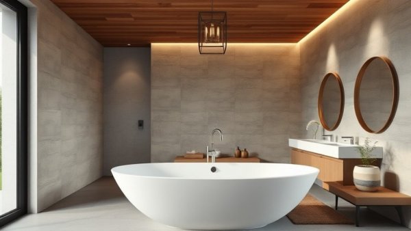 Modern bathroom remodeling trends 2025 with freestanding tub