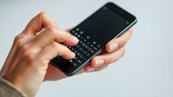 Hands holding Clicks Communicator phone with QWERTY keyboard.