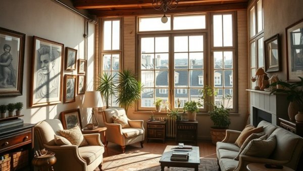Charming Parisian Airbnb interior with rustic decor and natural light.