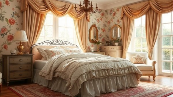 Elegant room with best ruffled bedding 2026 in vintage style.
