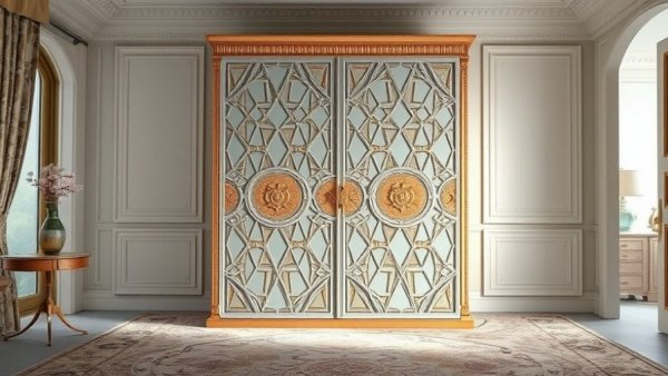 Luxury wardrobe with geometric design for stylish home storage solutions.