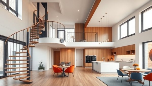 Merri Creek House Renovation showcasing modern kitchen and spiral staircase