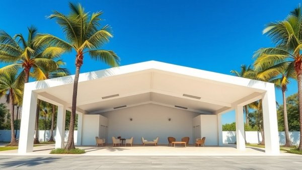 Modernist pavilion with open design near palm trees, A$AP Rocky Modernist Home Design.