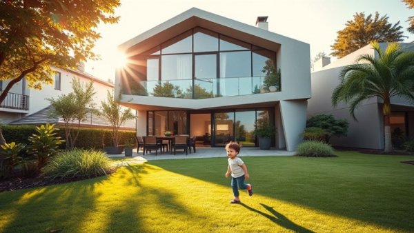 Fingal House Renovation with modern design and child playing outside.