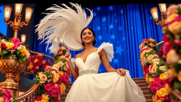 Met Gala history: woman in elegant white gown, starry backdrop.