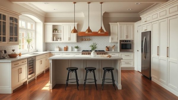 Italian-inspired kitchen design with modern island and decor.
