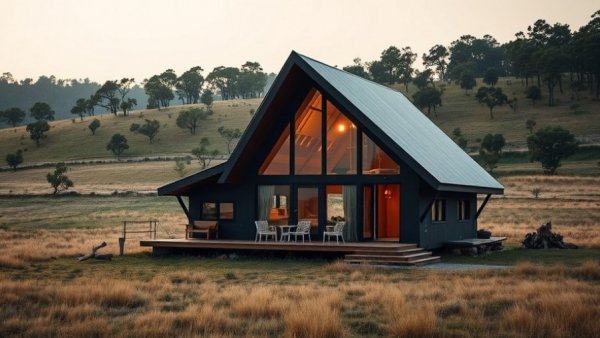 Modern camping structure with geometric design in nature
