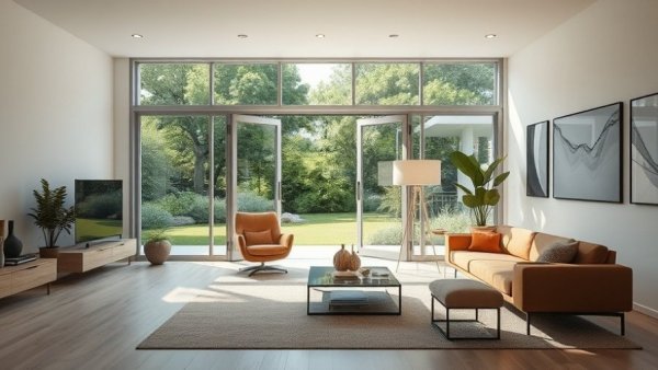 Modern home renovation featuring a bright living room with garden view.