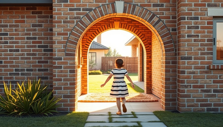 Home renovation modern brick facade with girl entering.