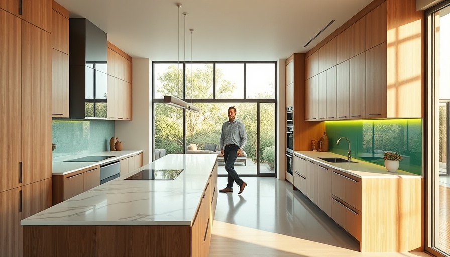 Modern kitchen interior with wood cabinetry in Borrowed Garden House.