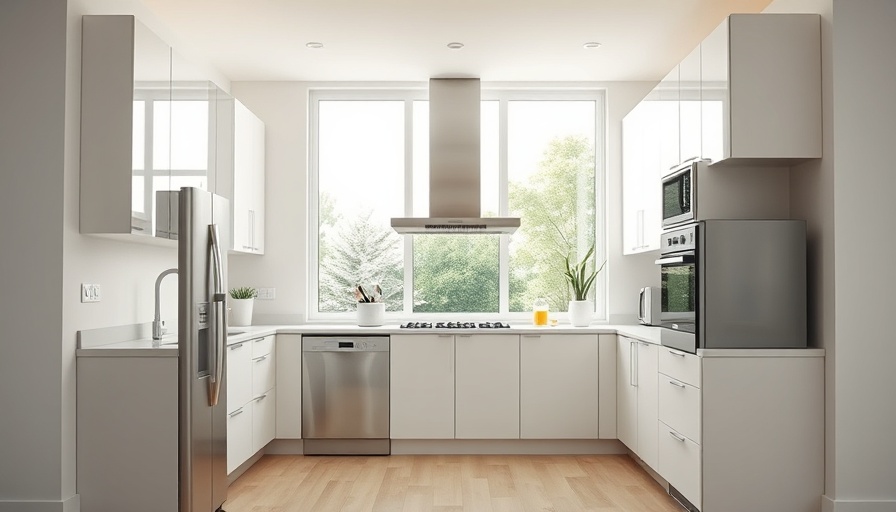 Modern kitchen in small accessory dwelling unit with natural light.