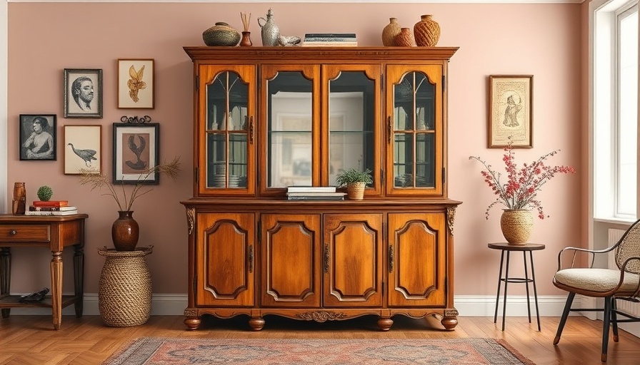 Stylish New Orleans Airbnb interior with vintage cabinet.