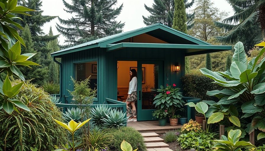 Modern shade house in a lush garden setting