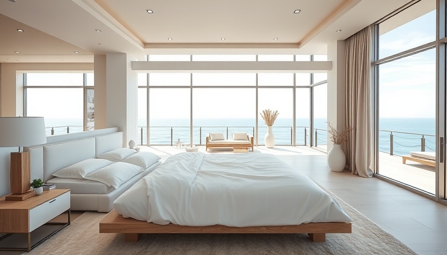 Bright bedroom showcasing affordable mattress with ocean view.