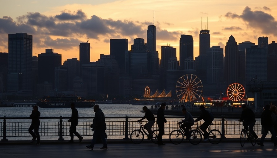 Cityscape at dusk during Stockholm Design Week with silhouettes by the waterfront.